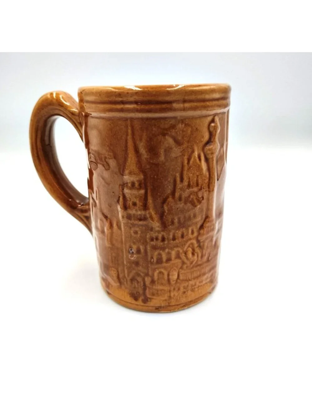 Gesundheit Brown Stoneware Beer Mug Vintage Embossed German Style Stein Cup